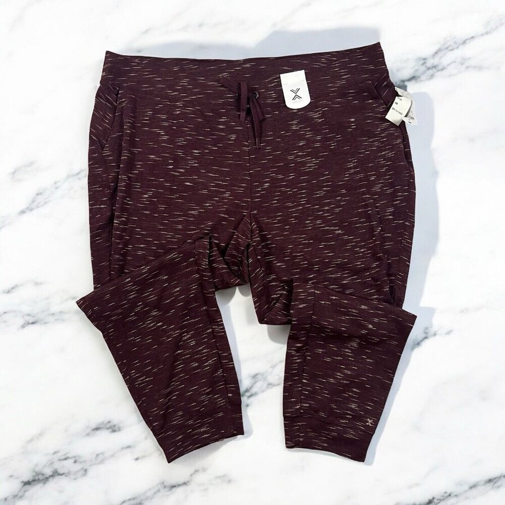 Xersion Jogger Pants Plus Size 2X Burgundy Spacedye Jersey Terry Knit Sweatpants - Picture 1 of 8